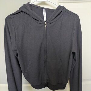 Fabletics womens charcoal waffle knit zip hoodie long sleeve casual size XS